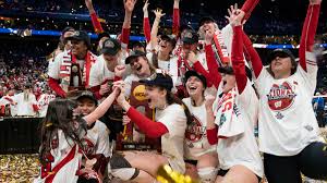 Wisconsin Womens Volleyball celebrates National Championship win over Nebraska.